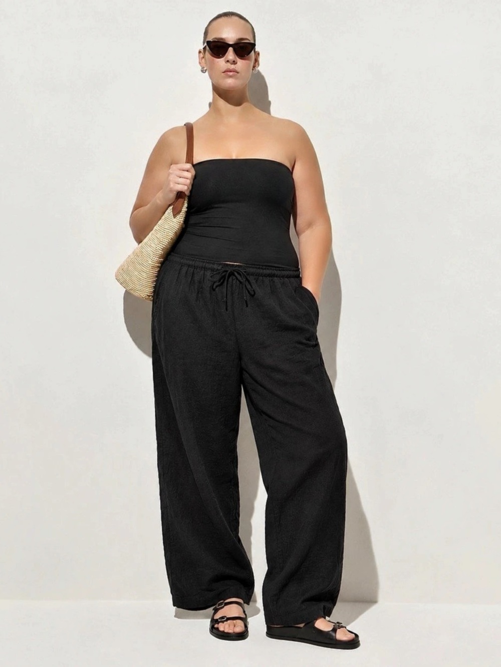 J.Crew Wide Leg Linen-Blend Pants Linen-Blend Wide Leg Pants in Black XL NWT